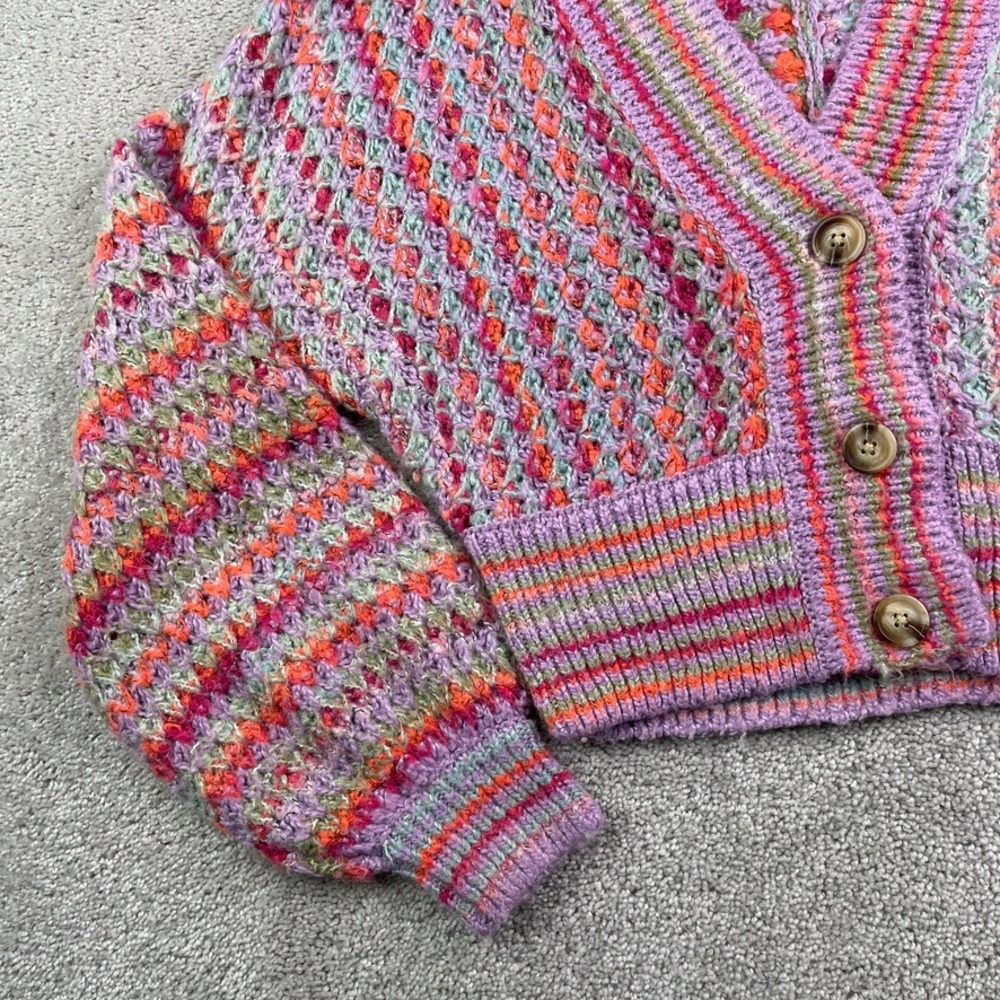 Urban Outfitters Cardigan Womens Medium Purple Multi Nora Cropped Chunky Boho - Picture 4 of 12